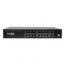 Amatek AN-S18P16A Коммутатор на 19 портов (16 PoE портов + 2 порта Uplink + 1 слот SFP)